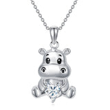 Sterling Silver Birthstone Hippo Pendant Necklace Birthday Christmas Gift