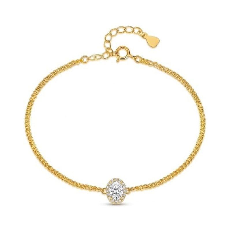 14K Gold Plated Halo Oval Birthstone Cuban Chain Bracelets for Her
