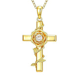 Birthstone Cross 14K Gold Plated Pendant Rose Cross Necklace for Women