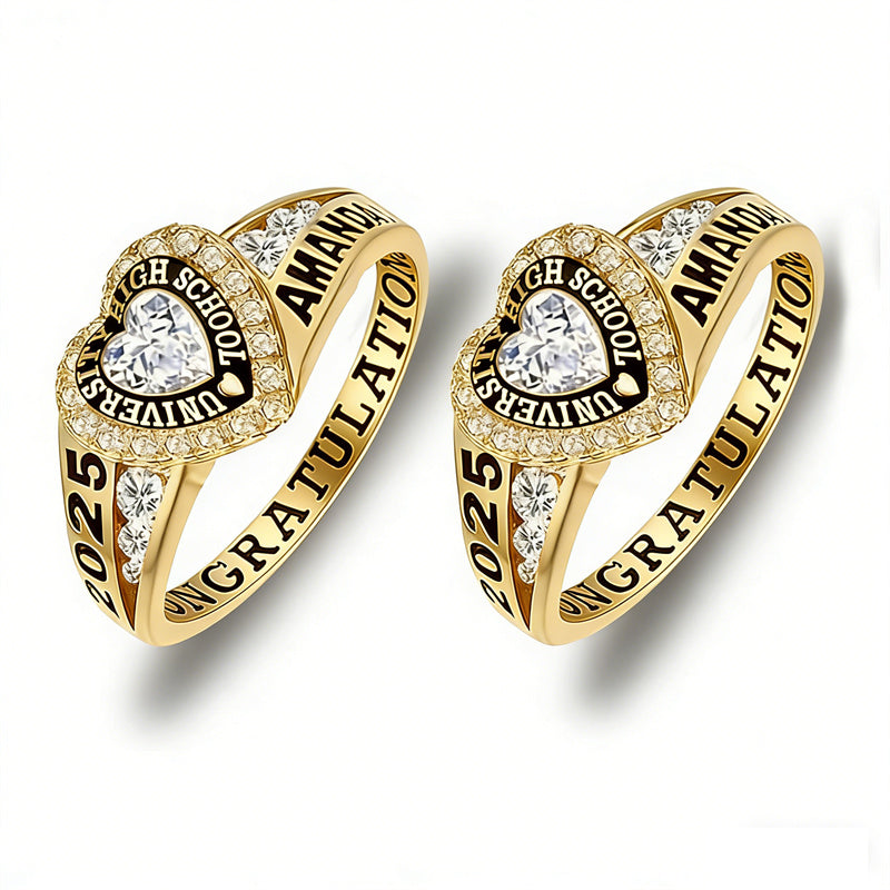 Copper Personalized Birthstone Engraved Class Rings for Women, College Senior High School Ring
