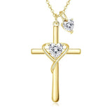 14K Gold Plated Birthstone Rose Cross Necklace for Women Faith Jewelry Gift