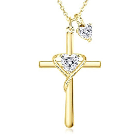 14K Gold Plated Birthstone Rose Cross Necklace for Women Faith Jewelry Gift