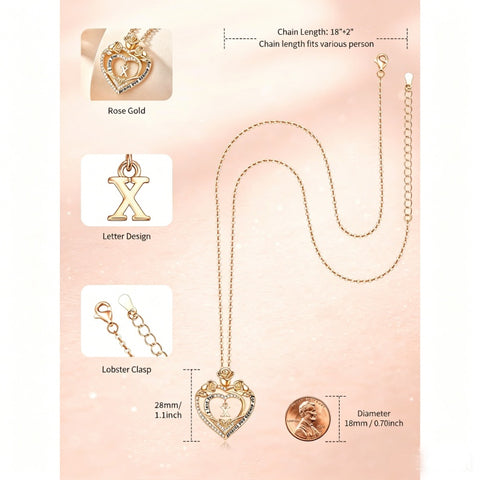 14K Gold Plated Rose Heart Initial Necklace Engraved with I Love You for Always and Forever  for Women