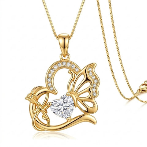 14K Gold Plated Heart Birthstone Infinity Cross Butterfly Necklace for Women