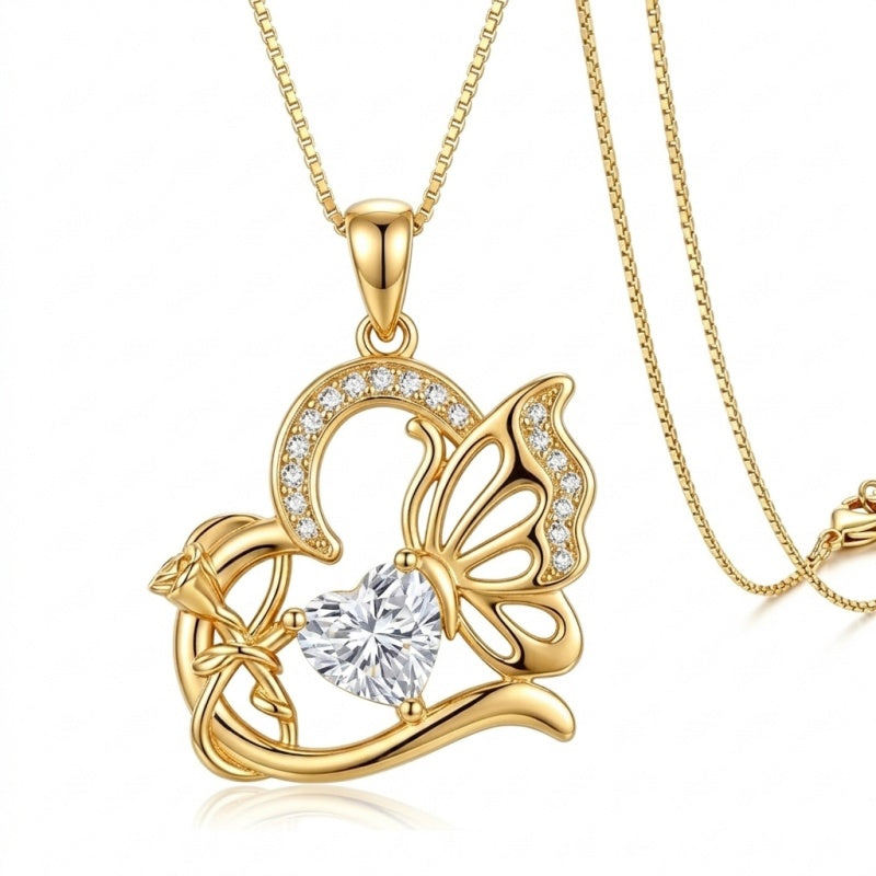14K Gold Plated Heart Birthstone Infinity Cross Butterfly Necklace for Women