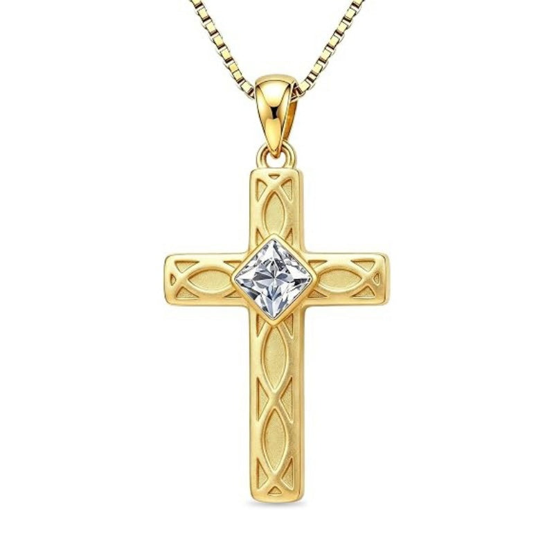 14K Gold Plated Birthstone Cross Pendant Necklace for Women  Anniversary Christmas Birthday Gift
