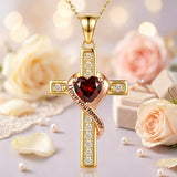 14K Gold Plated  Birthstone Cross Necklace Engraved I Love You Forever
