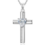 Sterling Silver 12 Birthstones Cross Religious Necklace for Women