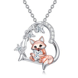 Sterling Silver Heart Birthstone Fox Pendant Necklace