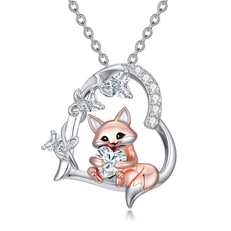 Sterling Silver Heart Birthstone Fox Pendant Necklace