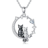 Sterling Silver Cubic Zirconia Two Cats Pendant Necklace