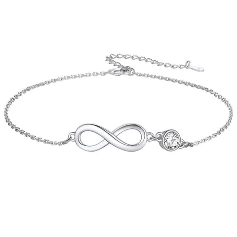 Sterling Silver Endless Love Symbol Birthstone Single Layer Anklet