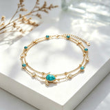 14K Gold Plated Turquoise Turtle Starfish Ocean Double Layered Anklet
