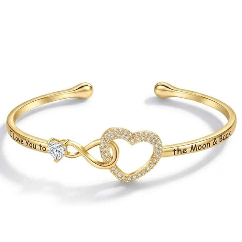 14K Gold Plated Birthstone Infinity Heart Bangle Bracelet for Women