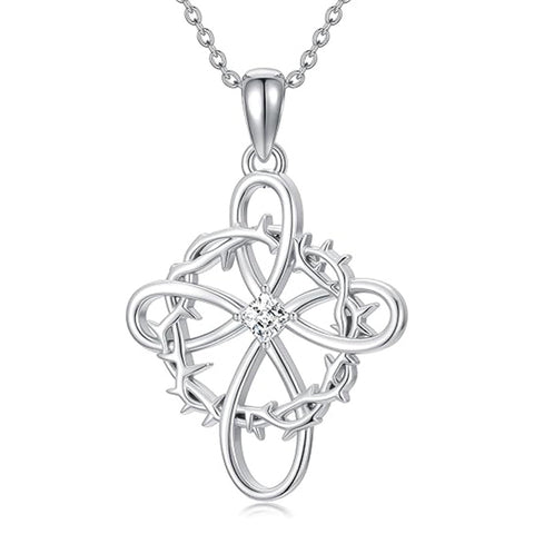 Sterling Silver 12 Birthstones Twisted Cross Necklace for Women