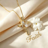 14K Gold Plated Dainty Heart Birthstone Pendant Cross Necklace for Women Religious Gift