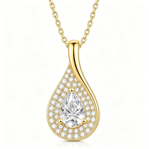 14K Gold  Plated 1CT Pear Teardrop Birthstone Pendant Necklace for Women