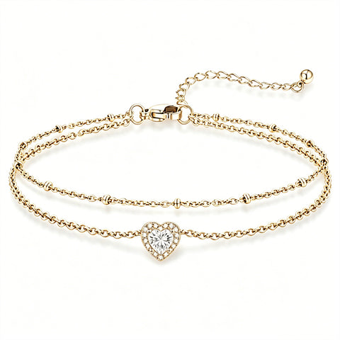 Sterling Silver Birthstone Double Layer Anklet for Beach Weddings, Summer Vacations & Pool Parties