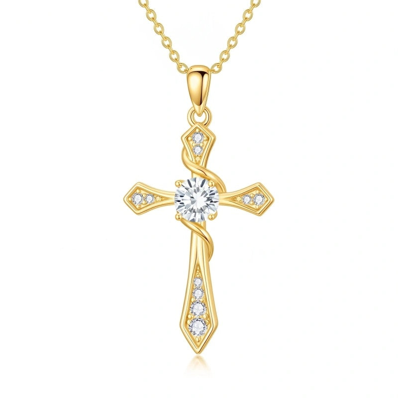14K Gold Plated Birthstone Infinity  Cross Pendant NecklaceJewelry for Women