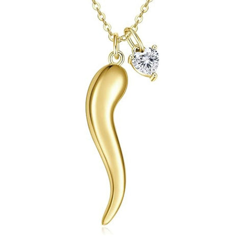 Heart Birthstone 14K Gold Plated Italian Horn Pendant Necklace Anniversary Birthday Gifts for Her