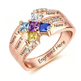 10K 14K 18K Gold Square Shaped Personalized 1-5 Birthstone  Family Mother's Ring Anniversary Ring for Women