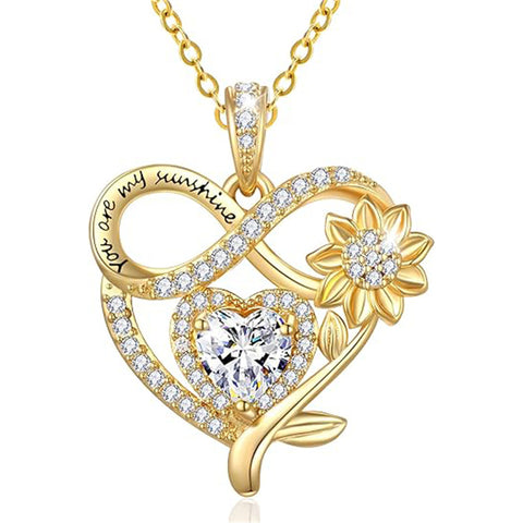 10K 14K 18K Yellow Gold  Birthstone Sunflower Pendant Necklace Engraved with You Are My Sunshine