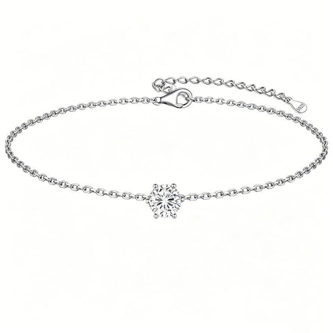 Sterling Silver Simple Dainty Round Heart Birthstone Single Layer Charm Anklet