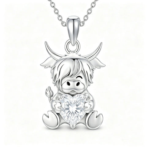 Sterling Silver Birthstone Highland Cow Pendant Necklace Birthday Christmas Gift