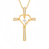 14K Gold Plated  Birthstone  LOVE Heart Cross Necklace for Women Faith Jewelry