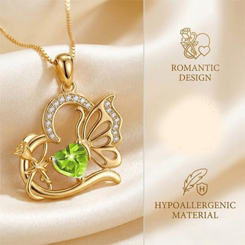 14K Gold Plated Heart Birthstone Infinity Cross Butterfly Necklace for Women