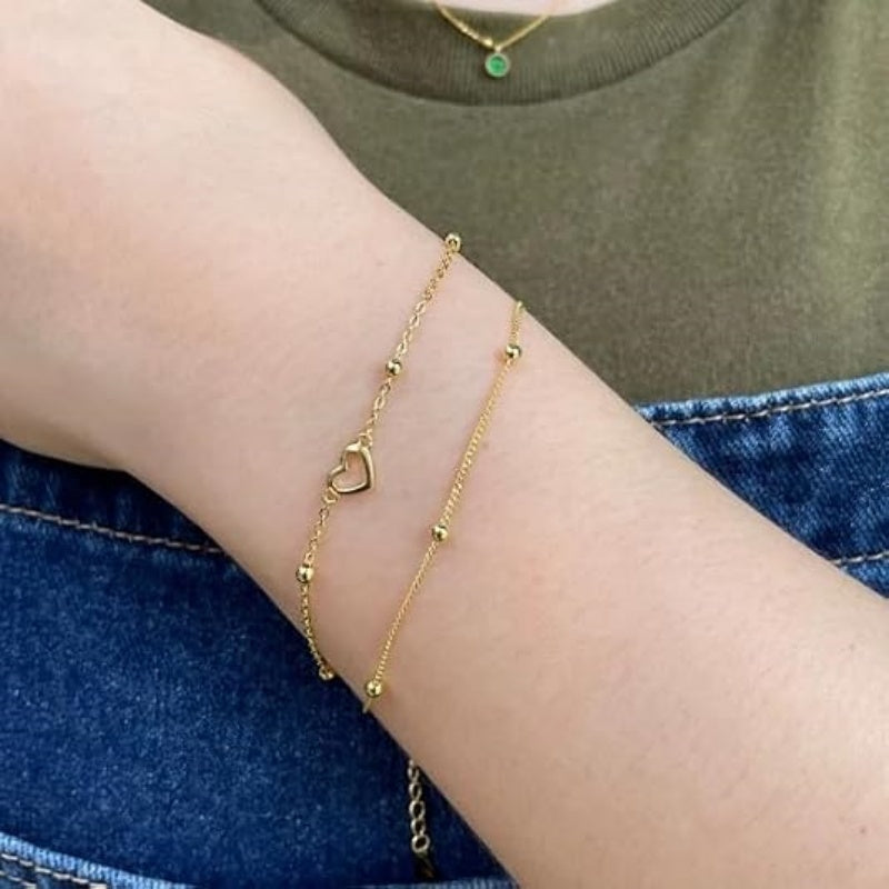 14K Gold Plated Infinity Double-Layer Chain Heart Bracelet for Women