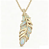 14K Gold Plated Feather Pendant Necklace for Women