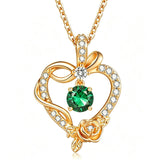 14K Gold Plated Round Birthstone Rose Flower Pendant Necklace for Women