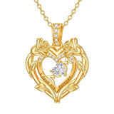 10K 14K 18K Gold Heart Rose Necklace I Love You Forever Heart Jewelry