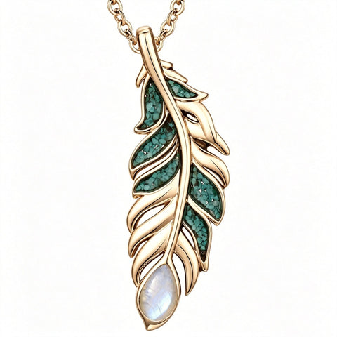 14K Gold Plated Feather Pendant Necklace for Women