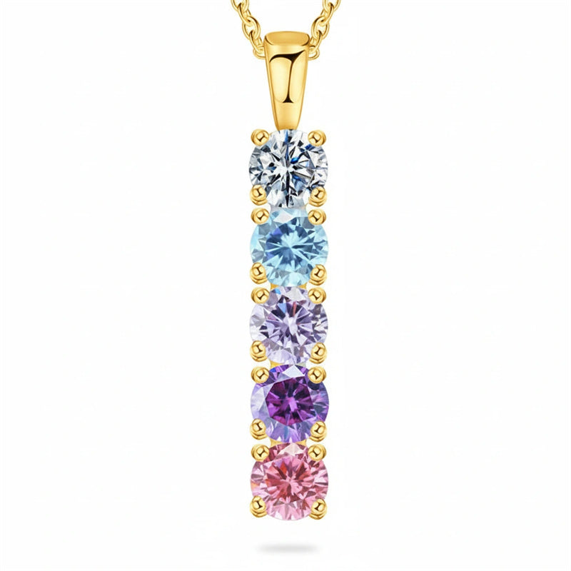 Copper Sterling Silver Personalized Simulated 1-6 Birthstones Family Pendant Necklace
