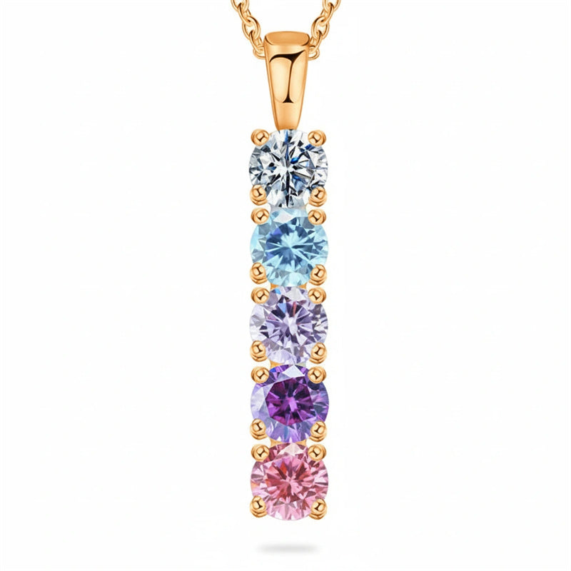 Copper Sterling Silver Personalized Simulated 1-6 Birthstones Family Pendant Necklace