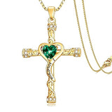 14K Gold Plated Heart Cut Cubic Zirconia Cross  Pendant Necklace For Women Religious Faith Jewelry