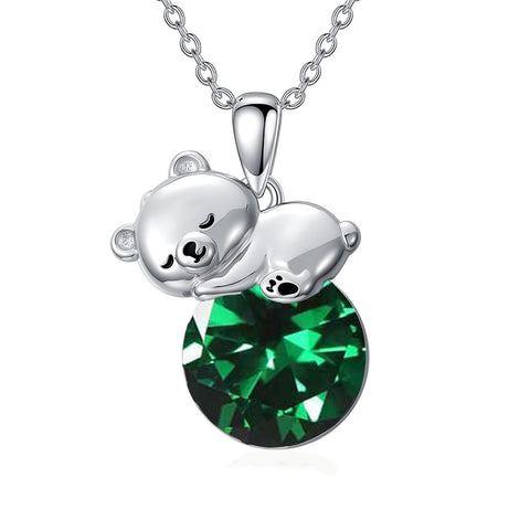 Sterling Silver Birthstone Teddy Bear Pendant Necklace Christmas Gifts for Women Children