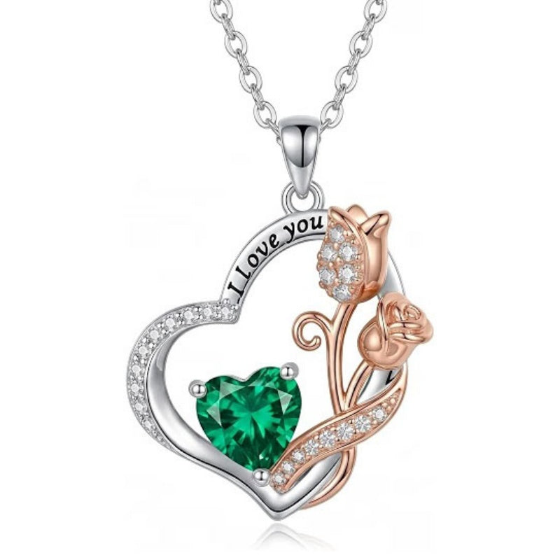 14K Gold Plated  Birthstone Rose Flower Necklaces for Women