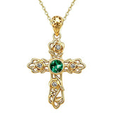 14K Gold Plated Round Cubic Zirconia Filigree Rose Cross Necklace for Women