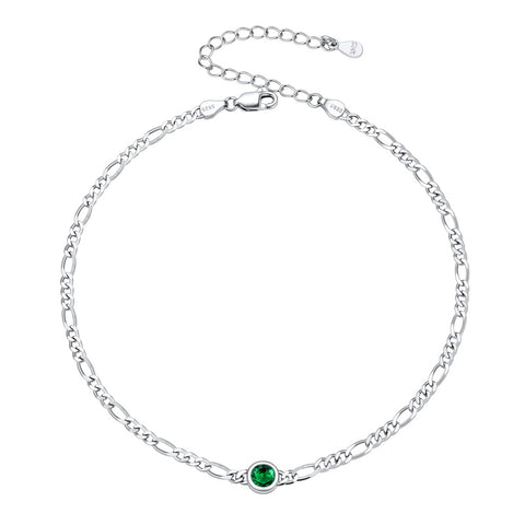 Sterling Silver Diamond Cut 3mm Round Birthstone Single Layer Anklet