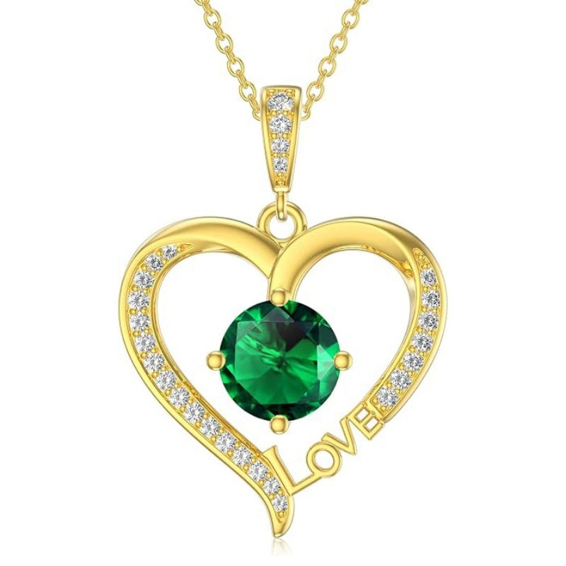 14K Gold Plated  12 Months Heart Birthstone Pendant Necklace Birthday Wedding Anniversary Jewelry Gifts for Women