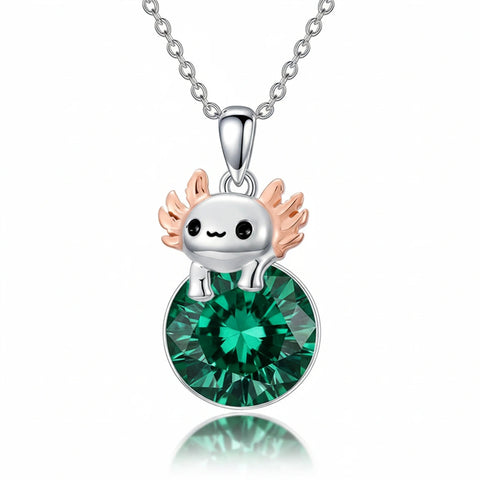 Sterling Silver 12 Month Birthstone Axolotl Pendant Necklace for Women