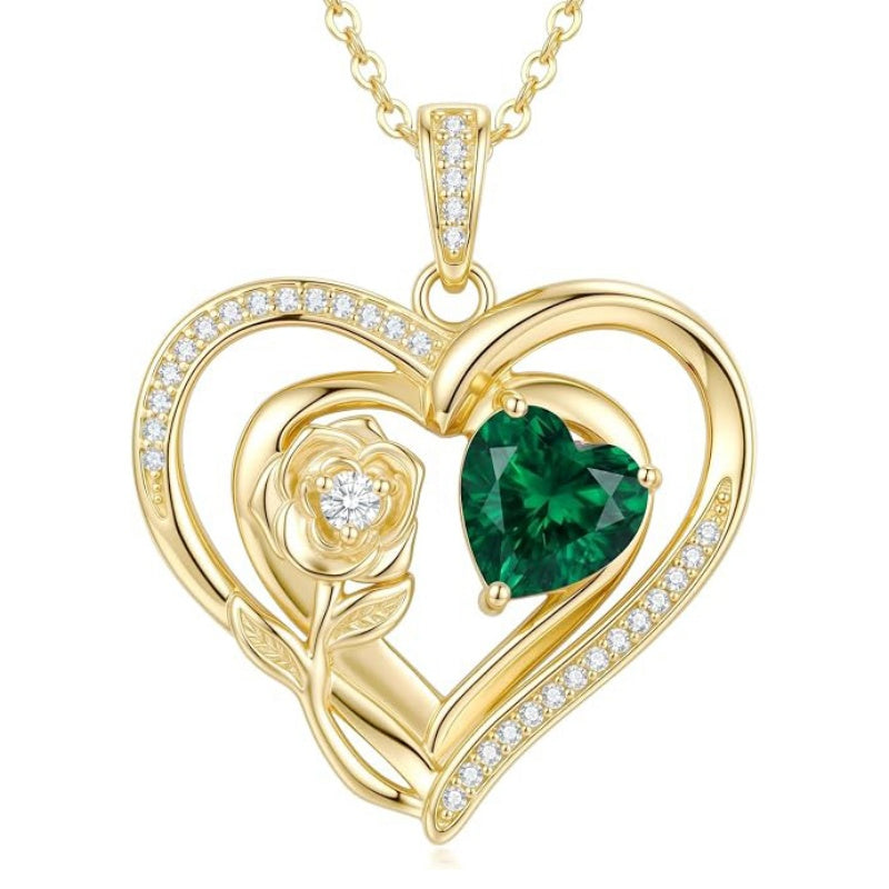 14K Gold Plated Birthstone Rose Heart Birthstone Necklace for Women