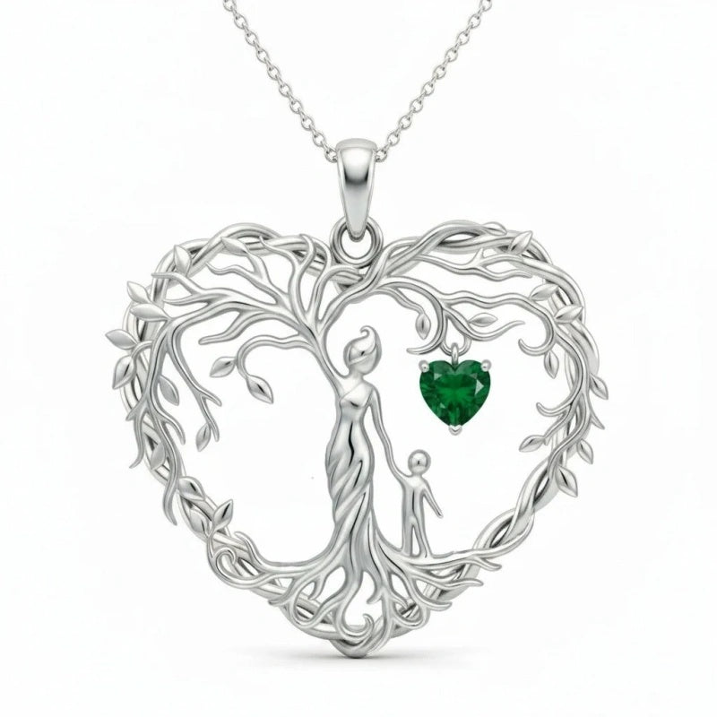 Sterling Silver Heart Pendant Birthstone Tree of Life Mother Child Family Necklace