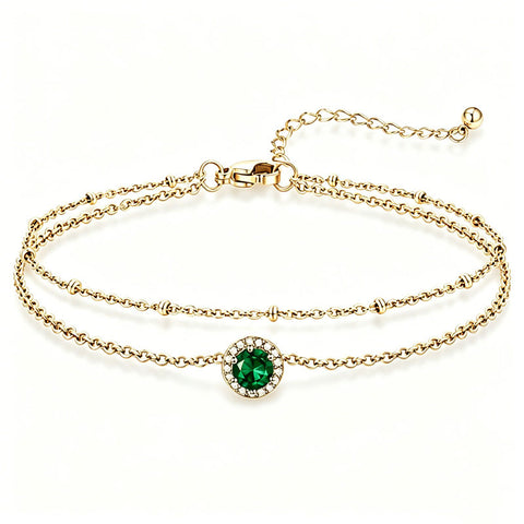 Sterling Silver Birthstone Double Layer Anklet for Beach Weddings, Summer Vacations & Pool Parties