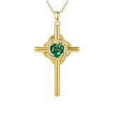 10K 14K 18K Gold Birthstone Cross Pendant Necklace Christian Jewelry