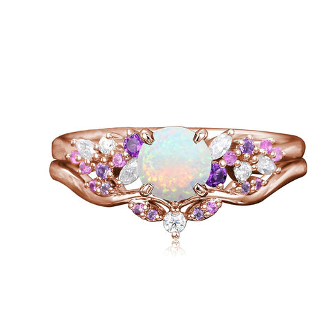 Sterling Silver 1CT Round Gemstone Engagement Promise Anniversary Ring Set for Women