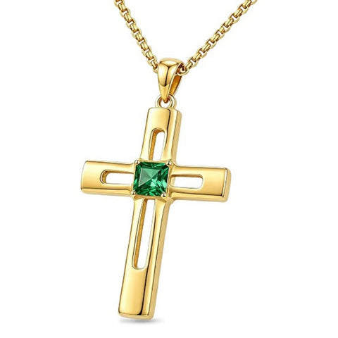 14K Gold Plated Birthstone Cross Pendant Necklace for Women  Anniversary Christmas Birthday Gift
